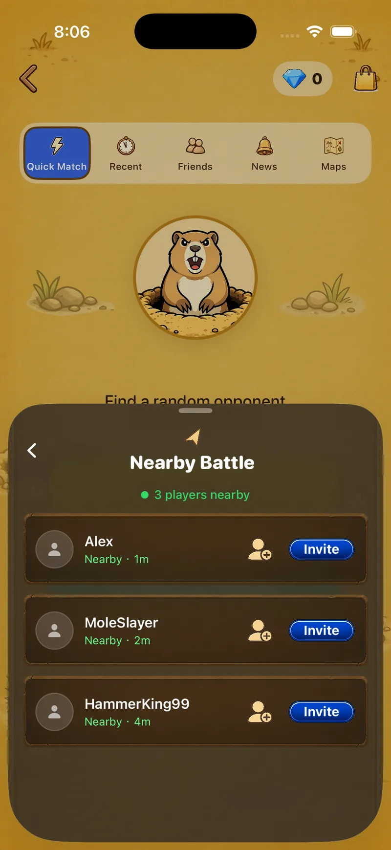 Sam&Hammer Nearby screen from the official iPhone game